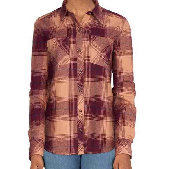 Natural Reflections Flannel Button Down Shirt Womens Plus Size 2X Cork Plaid - Picture 2 of 6